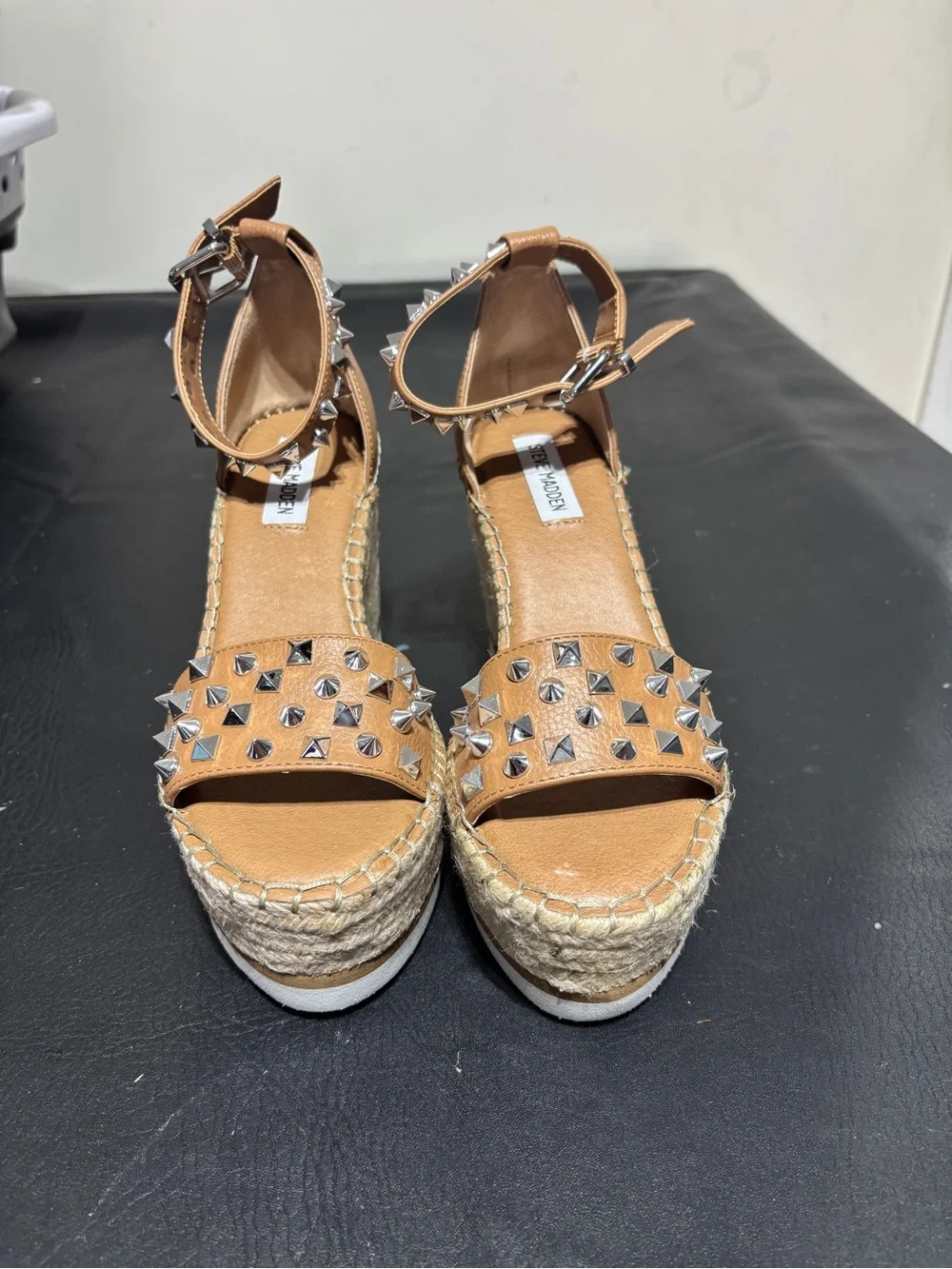 Steve Madden Tan Studded Espadrille Wedge Sandals